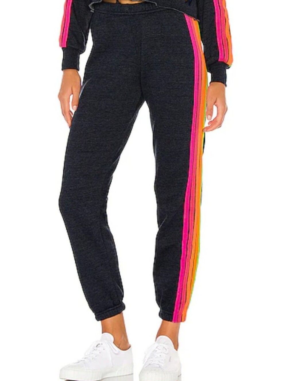 Aviator Nation Kids 5 Stripe Sweatpants Heather Navy Neon Rainbow Size 14